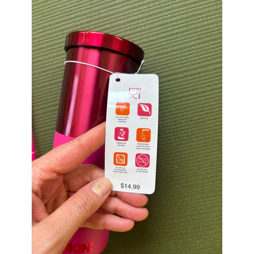 Dunkin' 20 oz Polished Stainless Sipper Tumbler Pink Ombre NWT with Straw - Picture 2 of 3